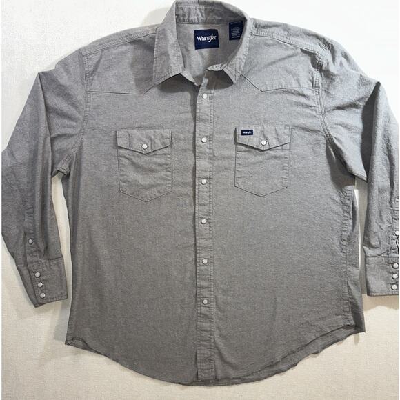 Wrangler Shirt Men's 2XL Western Pearl Snap Long Sleeve Gray Cotton - Picture 1 of 10